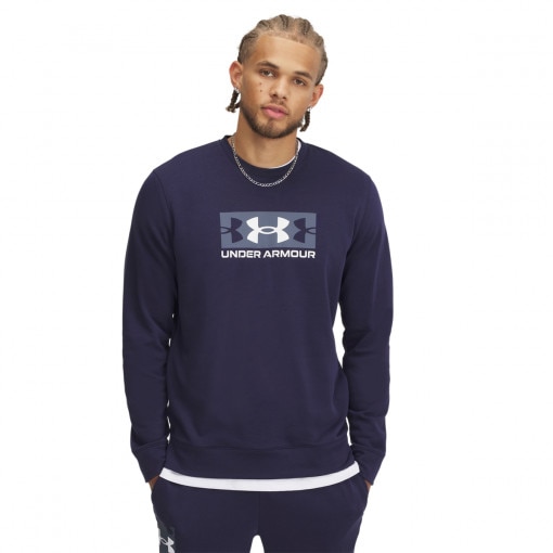 UNDER ARMOUR Męska bluza dresowa nierozpinana bez kaptura Under Armour UA Rival Terry Logo Crew  granatowa Granatowy