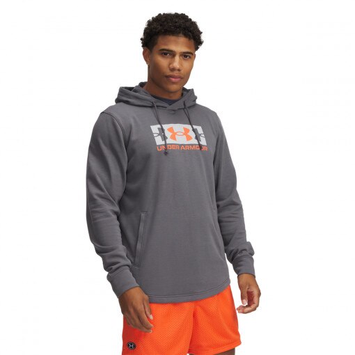 UNDER ARMOUR Męska bluza dresowa nierozpinana z kapturem Under Armour UA Rival Terry Logo Hood  szara Szary