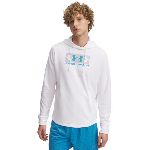 UNDER ARMOUR Męska bluza dresowa nierozpinana z kapturem Under Armour UA Rival Terry Logo Hood  biała Biały