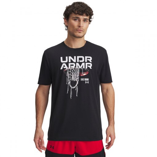 UNDER ARMOUR Męski tshirt z nadrukiem Under Armour UA Hoops Net  czarny Czarny