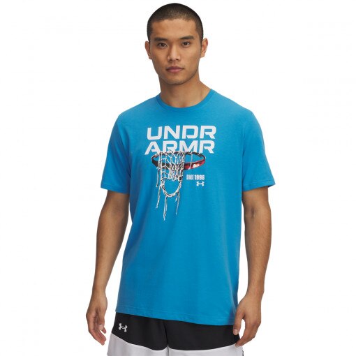 UNDER ARMOUR Męski tshirt z nadrukiem Under Armour UA Hoops Net  niebieski Niebieski
