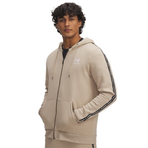 UNDER ARMOUR Meska bluza dresowa rozpinana z kapturem Under Armour UA Icon Fleece FZ Taping  beżowa Beżowy