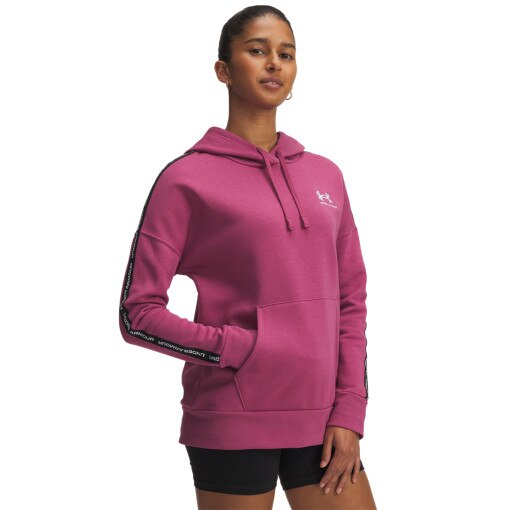 UNDER ARMOUR Damska bluza nierozpinana z kapturem Under Armour UA Icon Fleece Taped  różowa Różowy