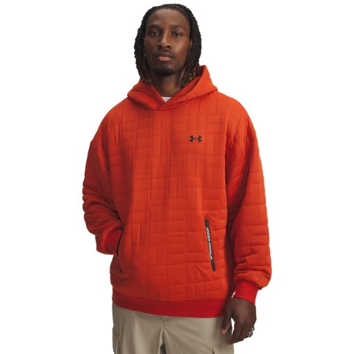 UNDER ARMOUR Męska bluza nierozpinana z kapturem Under Armour UA Unstoppable Fleece Textured  pomarańczowa Pomarańczowy