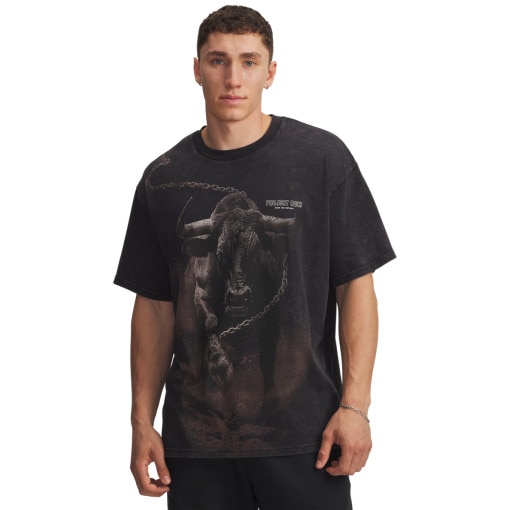 UNDER ARMOUR Męski tshirt z nadrukiem Under Armour Project Rock Washed HWT   czarny Czarny