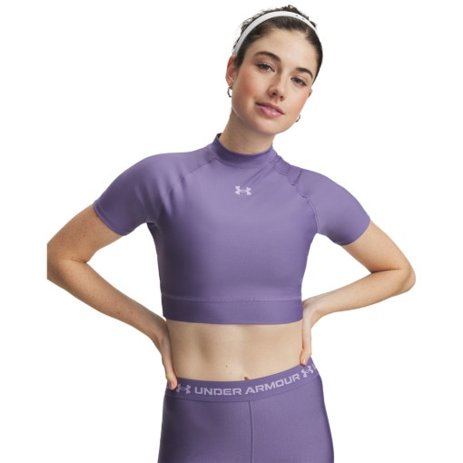 UNDER ARMOUR Damska koszulka treningowa Under Armour HeatGear Crop Mock SS fioletowa Fioletowy
