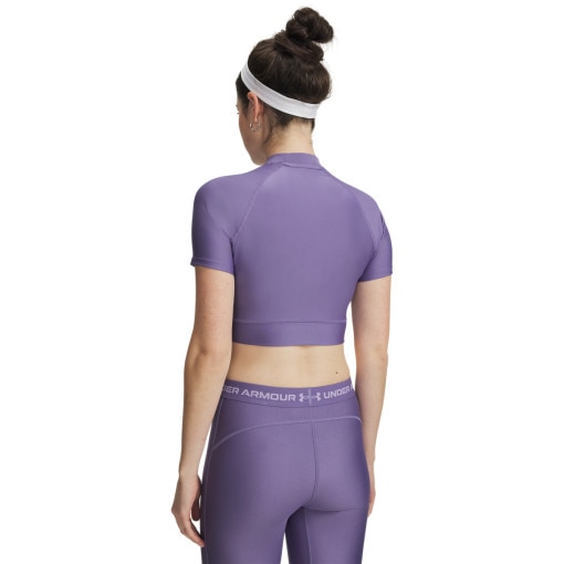 Damska koszulka treningowa Under Armour HeatGear Crop Mock SS - fioletowa