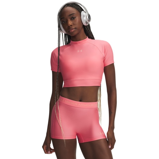  UNDER ARMOUR Damska koszulka treningowa Under Armour HeatGear Crop Mock SS  różowa Różowy