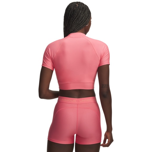 Damska koszulka treningowa Under Armour HeatGear Crop Mock SS - różowa