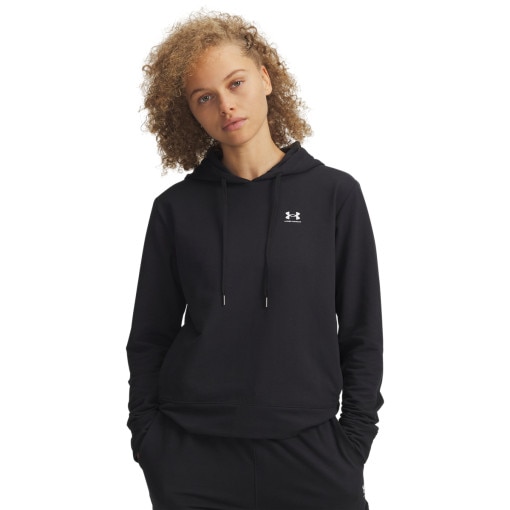  UNDER ARMOUR Damska bluza dresowa nierozpinana z kapturem Under Armour Sport Terry Hoodie  czarna Czarny