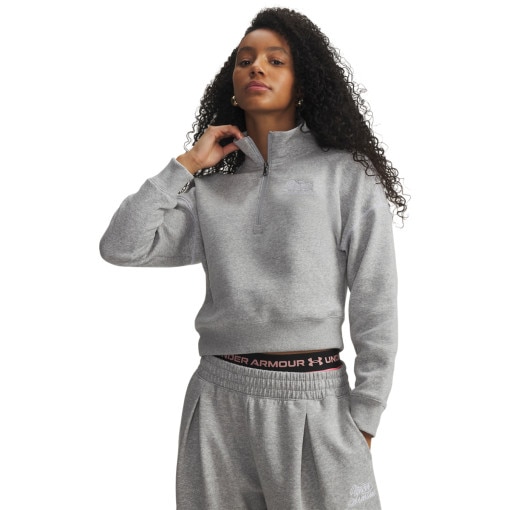 Obrazek dla: UNDER ARMOUR Damska bluza nierozpinana bez kaptura Under Armour Rival Fleece Script HZ  szara Szary