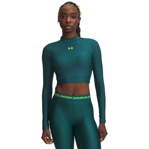  UNDER ARMOUR Damski longsleeve treningowy Under Armour HeatGear Crop Mock LS  zielony Zielony