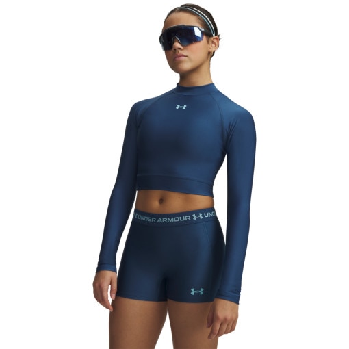 UNDER ARMOUR Damski longsleeve treningowy Under Armour HeatGear Crop Mock LS  granatowy Granatowy