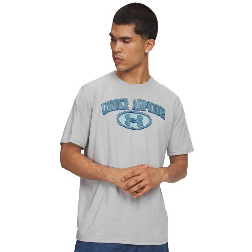  UNDER ARMOUR Męski tshirt z nadrukiem Under Armour UA M WM Locker Tag Short Sleeve  szary Szary