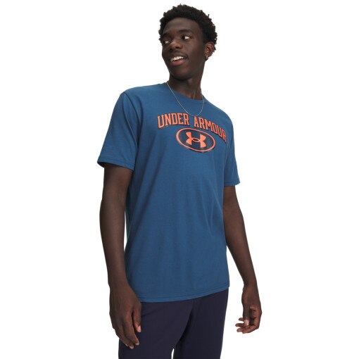  UNDER ARMOUR Męski tshirt z nadrukiem Under Armour UA M WM Locker Tag Short Sleeve  granatowy Granatowy