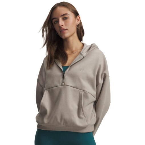  UNDER ARMOUR Damska bluza nierozpinana z kapturem Under Armour UA Icon Fleece HZ Hoodie  beżowa Beżowy