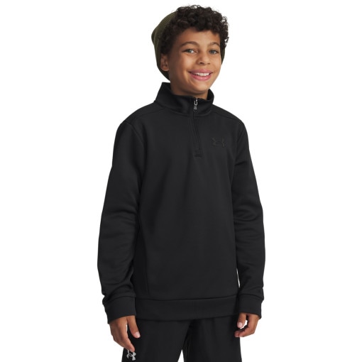 Obrazek dla: UNDER ARMOUR Chłopięca bluza treningowa nierozpinana bez kaptura Under Armour UA Armour Fleece 1/4 Zip  czarna Czarny