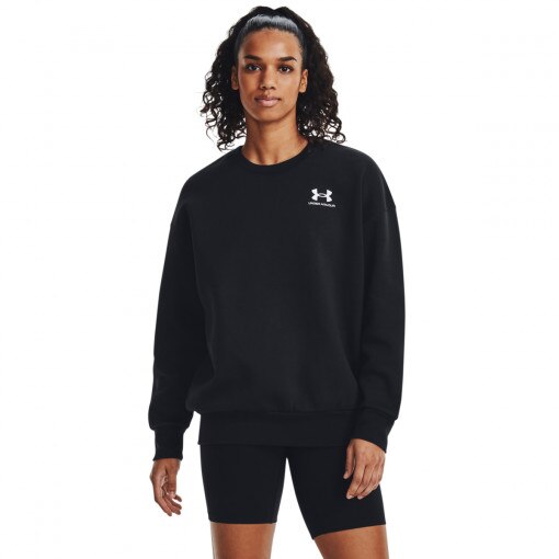 UNDER ARMOUR Damska bluza dresowa nierozpinana bez kaptura Under Armour UA Icon Fleece OS Crew  czarna Czarny