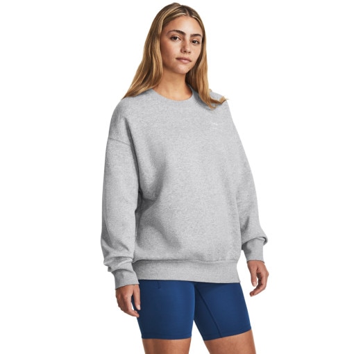 UNDER ARMOUR Damska bluza dresowa nierozpinana bez kaptura Under Armour UA Icon Fleece OS Crew  szara Szary