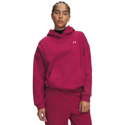 Obrazek dla: UNDER ARMOUR Damska bluza dresowa nierozpinana z kapturem Under Armour Icon Fleece Hoodie  czerwona Czerwony