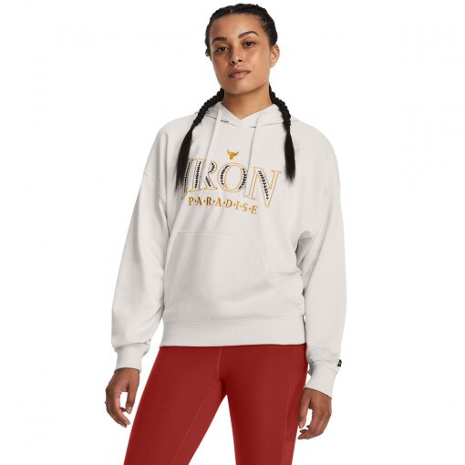 UNDER ARMOUR Damska bluza dresowa nierozpinana z kapturem Under Armour Project Rock Everyday Terry Hoody  biała  Biały