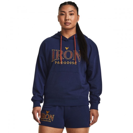 UNDER ARMOUR Damska bluza treningowa nierozpinana z kapturem Under Armour Project Rock Everyday Terry Hoody  granatowa  Granatowy