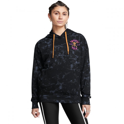 UNDER ARMOUR Damska bluza teningowa nierozpinana z kapturem Under Armour Project Rock W Udrground Terry HD  czarna Czarny
