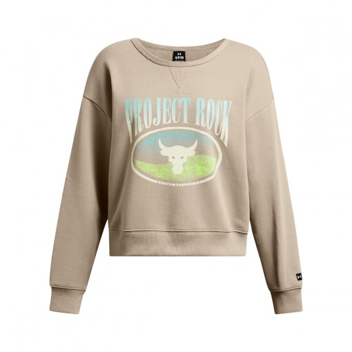 UNDER ARMOUR Damska bluza treningowa nierozpinana bez kaptura Under Armour Project Rock HW Terry LS Q1  beżowa  Beżowy