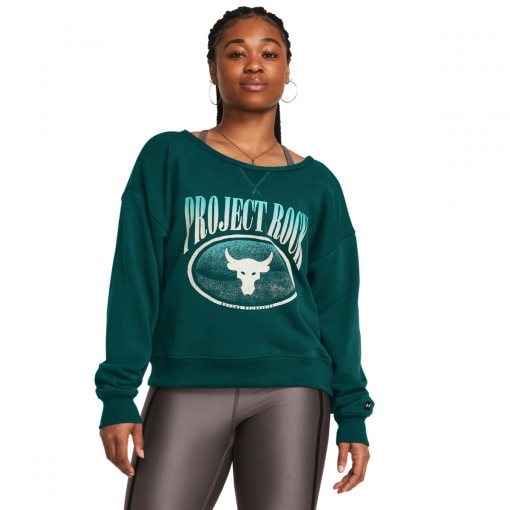 UNDER ARMOUR Damska bluza treningowa nierozpinana bez kaptura Under Armour Project Rock HW Terry LS Q1  zielona Zielony