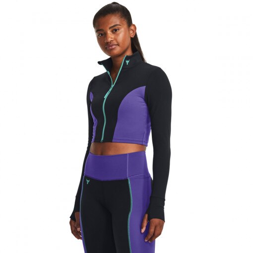 UNDER ARMOUR Damska bluza treningowa Under Armour Project Rock LetsGo Crop FZ  czarna Czarny