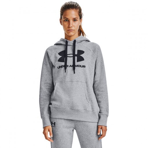 UNDER ARMOUR Damska bluza dresowa z kapturem  UNDER ARMOUR Rival Fleece Logo Hoodie  szara Szary/czarny