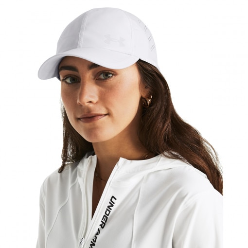UNDER ARMOUR Damska czapka z daszkiem do biegania Under Armour W Isochill Launch Adj  biała  Biały