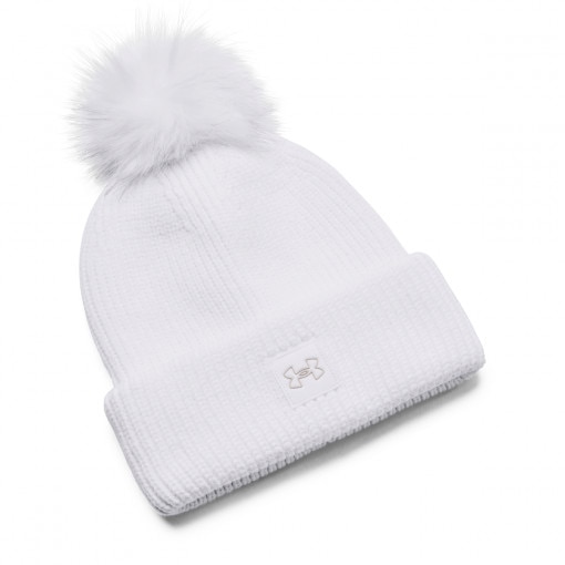 Damska czapka zimowa UNDER ARMOUR UA Halftime Ribbed Pom - biała