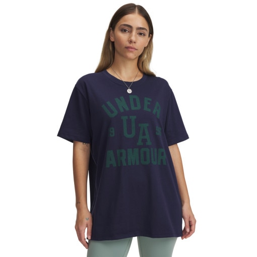 UNDER ARMOUR Damska koszulka z nadrukiem Under Armour UA HWT OS Collegiate SS  granatowa Granatowy