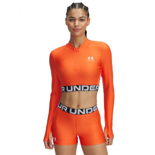UNDER ARMOUR Damski longsleeve treningowy Under Armour Heatgear Rib 1/4 Zip Ls  pomarańczowy Pomarańczowy