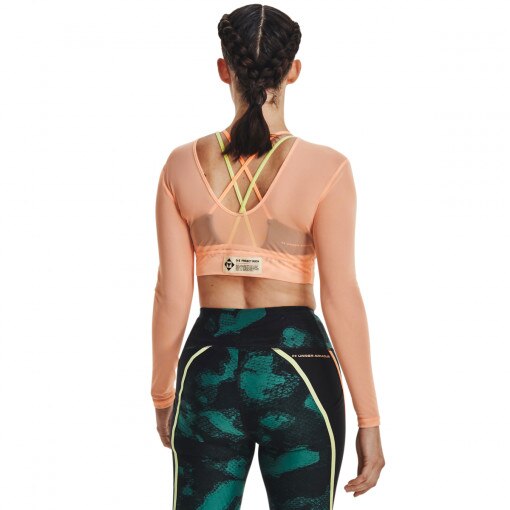 Damski longsleeve treningowy UNDER ARMOUR Project Rock Sheer Mesh LS - łososiowy