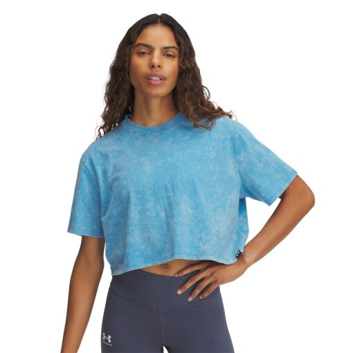UNDER ARMOUR Damski tshirt basic Under Armour UA Rival Wash SS  niebieski Niebieski