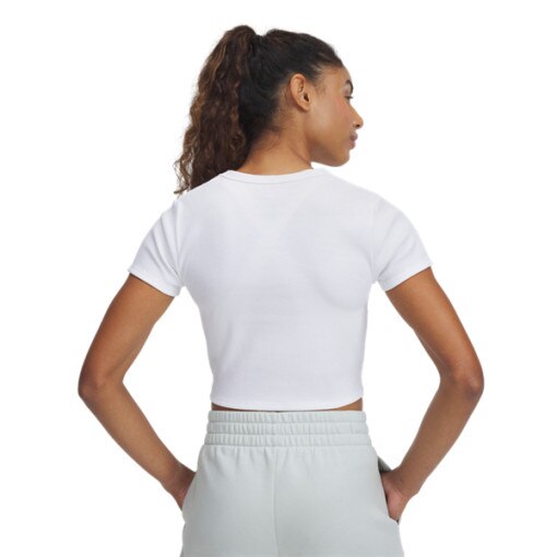 Damski t-shirt crop top Under Armour UA Rival Rib Baby Tee - biały 