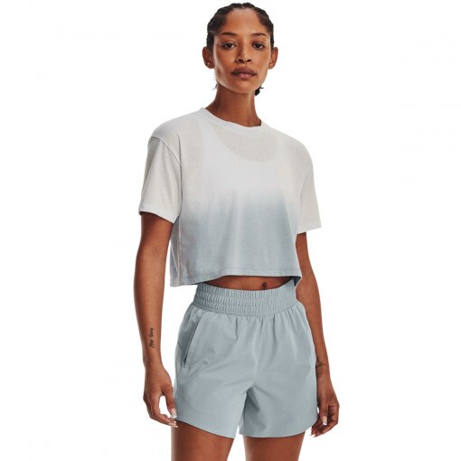 UNDER ARMOUR Damski tshirt z nadrukiem Under Armour UA Branded Dip Dye Crop Short Sleeve  szary Szary