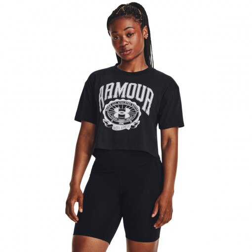 UNDER ARMOUR Damski tshirt z nadrukiem Under Armour UA Collegiate Crest Crop SS  czarny Czarny