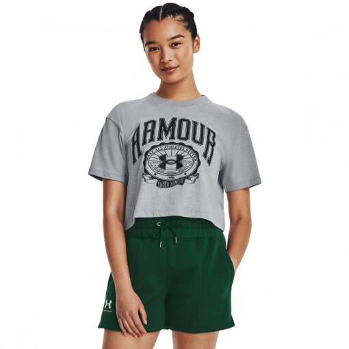 UNDER ARMOUR Damski tshirt z nadrukiem Under Armour UA Collegiate Crest Crop SS  szary  Szary