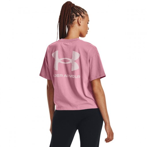 Damski t-shirt z nadrukiem Under Armour Logo LC Oversized HW SS - różowy