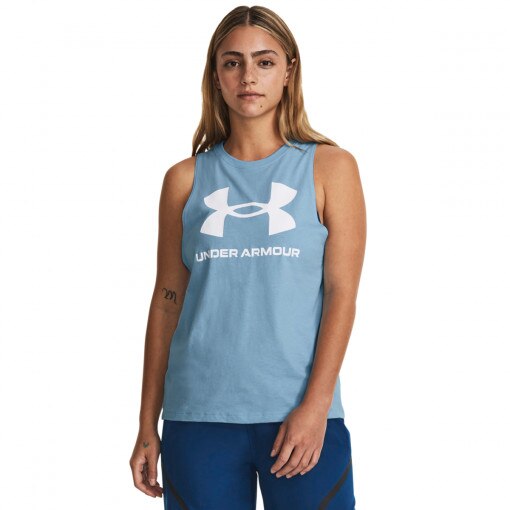 UNDER ARMOUR Damski top z nadrukiem Under Armour UA Live Rival Tank  niebieski Niebieski