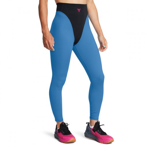 Damskie legginsy treningowe Under Armour Project Rock ProLet's Go Grind Ankle Leggings - niebieskie