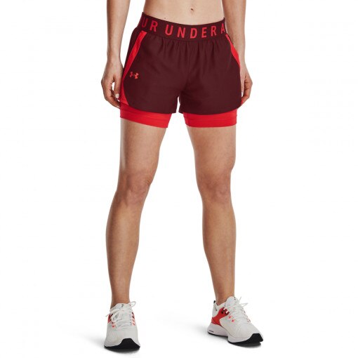 Damskie spodenki treningowe UNDER ARMOUR Play Up 2-in-1 Shorts - bordowe
