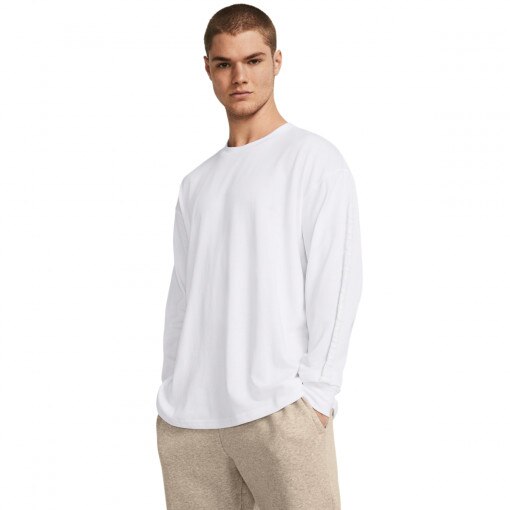 UNDER ARMOUR Męska bluza dresowa nierozpinana bez kaptura Under Armour UA HW Tonal Wordmark LS  biała  Biały