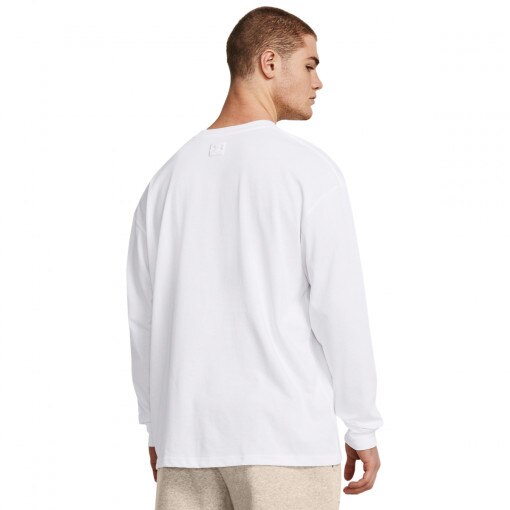 Męska bluza dresowa nierozpinana bez kaptura Under Armour UA HW Tonal Wordmark LS - biała 