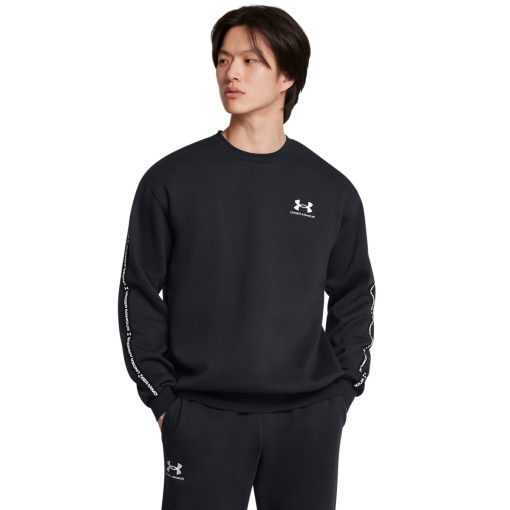 UNDER ARMOUR Męska bluza dresowa nierozpinana bez kaptura Under Armour UA Icon Fleece Crew Taping  czarna Czarny