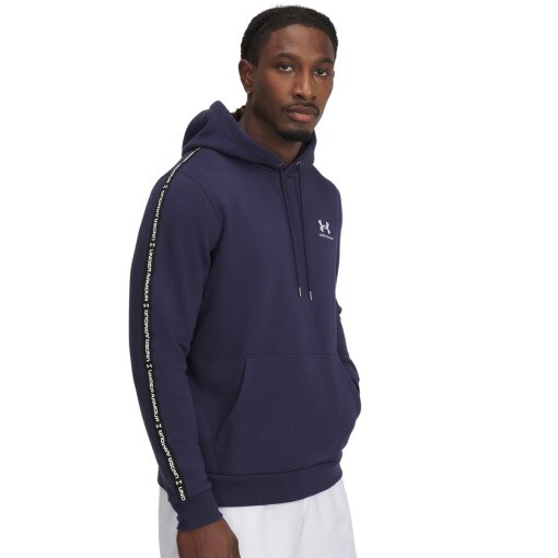 UNDER ARMOUR Męska bluza dresowa nierozpinana z kapturem Under Armour UA Icon Fleece Hd Taping  granatowa Granatowy