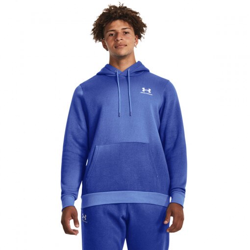 UNDER ARMOUR Męska bluza dresowa nierozpinana z kapturem Under Armour UA Essential Flc Novelty HD  niebieska Niebieski